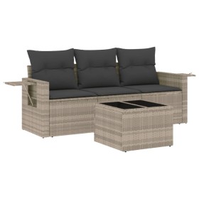 vidaXL 4-tlg. Garten-Sofagarnitur mit Kissen Hellgrau Poly Rattan