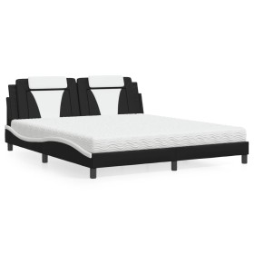 vidaXL Bett mit Matratze Schwarz und Weiß 180x200 cm Kunstleder