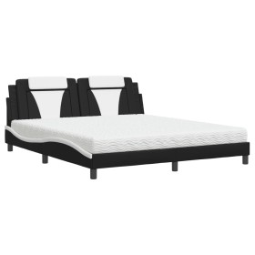 vidaXL Bett mit Matratze Schwarz und Weiß 180x200 cm Kunstleder