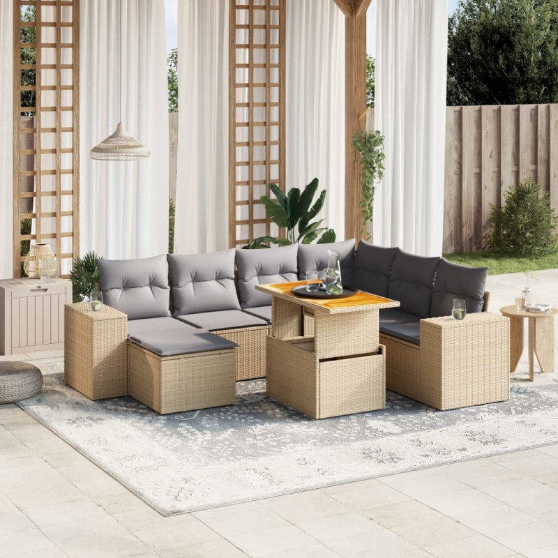 vidaXL 8-tlg. Garten-Sofagarnitur mit Kissen Beige Poly Rattan vidaXL 8-tlg. Garten-Sofagarnitur mit Kissen Beige Poly Rattan