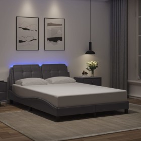 vidaXL Bettgestell mit LED Grau 140x190 cm Kunstleder