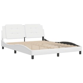 vidaXL Bettgestell mit Kopfteil Weiß 160x200 cm Kunstleder