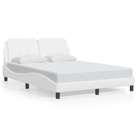 vidaXL Bettgestell mit Kopfteil Weiß 140x190 cm Kunstleder