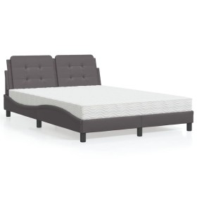 vidaXL Bett mit Matratze Grau 140x200 cm Kunstleder