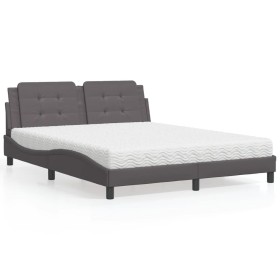vidaXL Bett mit Matratze Grau 160x200 cm Kunstleder