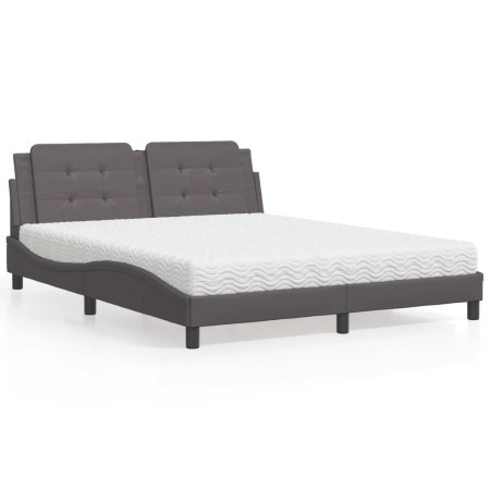 vidaXL Bett mit Matratze Grau 160x200 cm Kunstleder