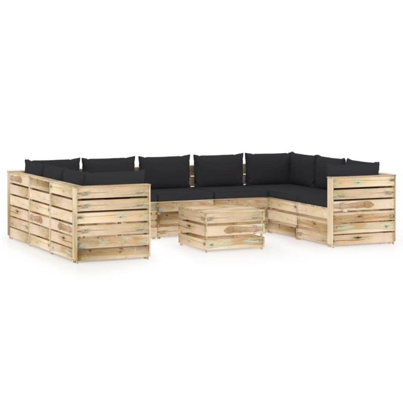 10-tlg. Garten-Lounge-Set mit Kissen Grün Imprägniertes Holz 10-tlg. Garten-Lounge-Set mit Kissen Grün Imprägniertes Holz