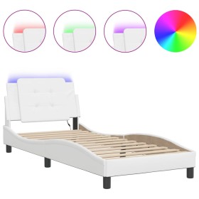 vidaXL Bettgestell mit LED Weiß 80x200 cm Kunstleder