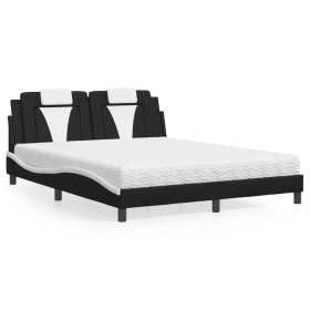 vidaXL Bett mit Matratze Schwarz und Weiß 160x200 cm Kunstleder