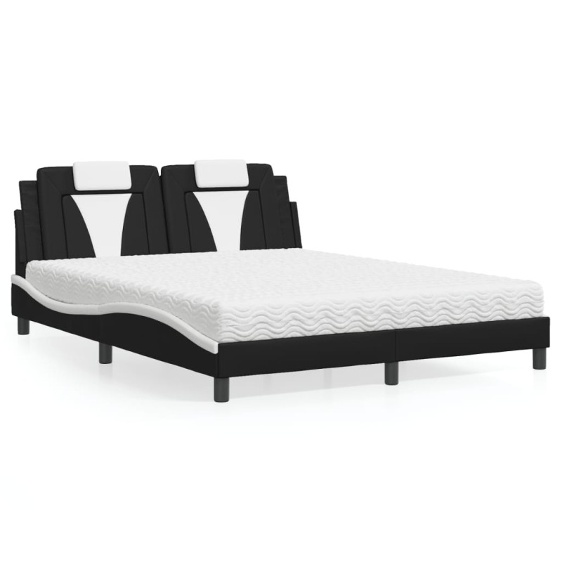 vidaXL Bett mit Matratze Schwarz und Weiß 160x200 cm Kunstleder vidaXL Bett mit Matratze Schwarz und Weiß 160x200 cm Kunstleder