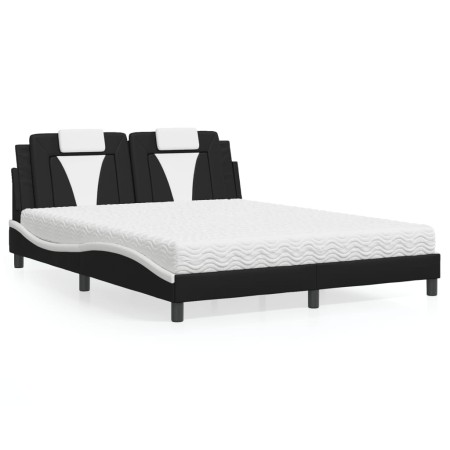 vidaXL Bett mit Matratze Schwarz und Weiß 160x200 cm Kunstleder