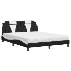 vidaXL Bett mit Matratze Schwarz und Weiß 160x200 cm Kunstleder