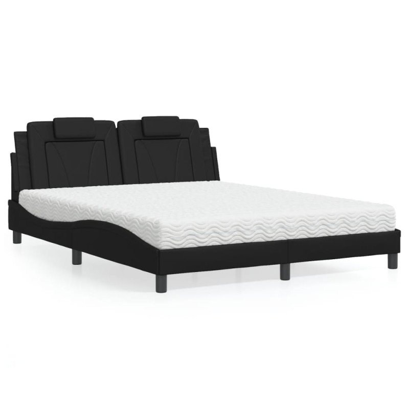 vidaXL Bett mit Matratze Schwarz 160x200 cm Kunstleder vidaXL Bett mit Matratze Schwarz 160x200 cm Kunstleder