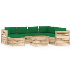 8-tlg. Garten-Lounge-Set mit Kissen Grün Imprägniertes Holz