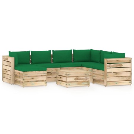 8-tlg. Garten-Lounge-Set mit Kissen Grün Imprägniertes Holz