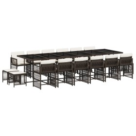 vidaXL 17-tlg. Garten-Essgruppe mit Kissen Braun Poly Rattan