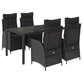vidaXL 5-tlg. Garten-Essgruppe mit Kissen Schwarz Poly Rattan