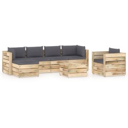 7-tlg. Garten-Lounge-Set mit Kissen Grün Imprägniertes Holz
