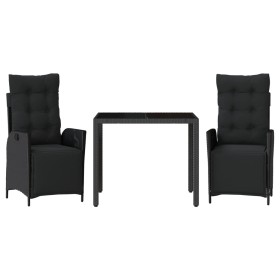 vidaXL 3-tlg. Garten-Essgruppe mit Kissen Schwarz Poly Rattan
