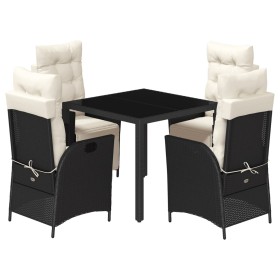 vidaXL 5-tlg. Garten-Essgruppe mit Kissen Schwarz Poly Rattan