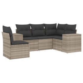 vidaXL 5-tlg. Garten-Sofagarnitur mit Kissen Hellgrau Poly Rattan