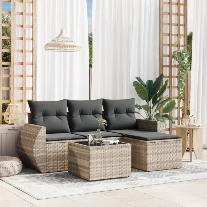 vidaXL 5-tlg. Garten-Sofagarnitur mit Kissen Hellgrau Poly Rattan vidaXL 5-tlg. Garten-Sofagarnitur mit Kissen Hellgrau Poly Rattan