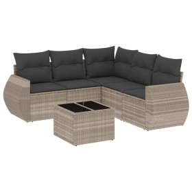 vidaXL 6-tlg. Garten-Sofagarnitur mit Kissen Hellgrau Poly Rattan