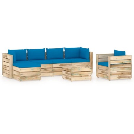 7-tlg. Garten-Lounge-Set mit Kissen Grün Imprägniertes Holz