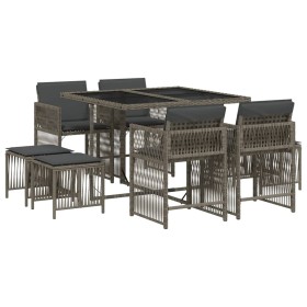 vidaXL 9-tlg. Garten-Essgruppe mit Kissen Grau Poly Rattan
