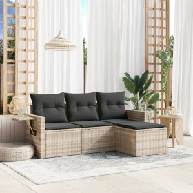 vidaXL 4-tlg. Garten-Sofagarnitur mit Kissen Hellgrau Poly Rattan