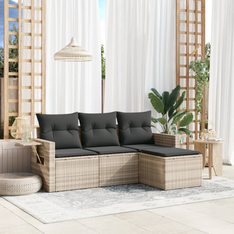 vidaXL 4-tlg. Garten-Sofagarnitur mit Kissen Hellgrau Poly Rattan vidaXL 4-tlg. Garten-Sofagarnitur mit Kissen Hellgrau Poly Rattan