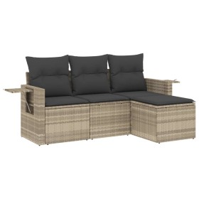vidaXL 4-tlg. Garten-Sofagarnitur mit Kissen Hellgrau Poly Rattan