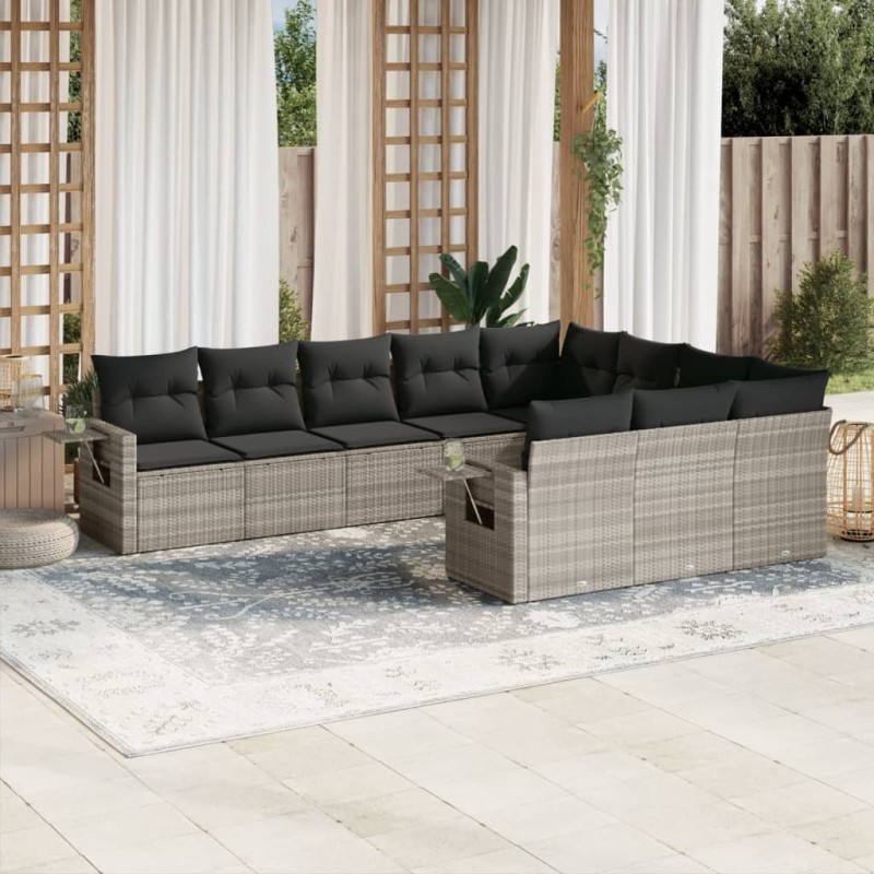 vidaXL 10-tlg. Garten-Sofagarnitur mit Kissen Hellgrau Poly Rattan vidaXL 10-tlg. Garten-Sofagarnitur mit Kissen Hellgrau Poly Rattan