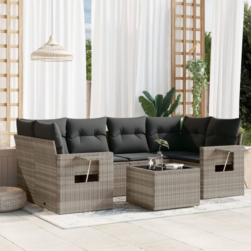 vidaXL 7-tlg. Garten-Sofagarnitur mit Kissen Hellgrau Poly Rattan vidaXL 7-tlg. Garten-Sofagarnitur mit Kissen Hellgrau Poly Rattan