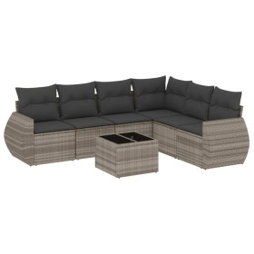 vidaXL 7-tlg. Garten-Sofagarnitur mit Kissen Hellgrau Poly Rattan