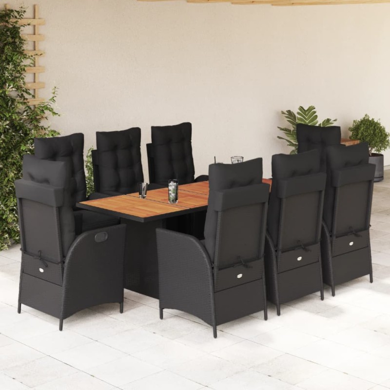 vidaXL 9-tlg. Garten-Essgruppe mit Kissen Schwarz Poly Rattan vidaXL 9-tlg. Garten-Essgruppe mit Kissen Schwarz Poly Rattan