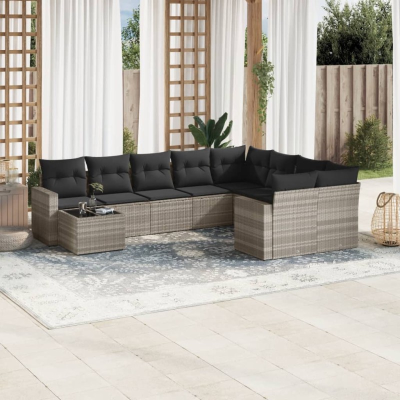 vidaXL 10-tlg. Garten-Sofagarnitur mit Kissen Hellgrau Poly Rattan vidaXL 10-tlg. Garten-Sofagarnitur mit Kissen Hellgrau Poly Rattan