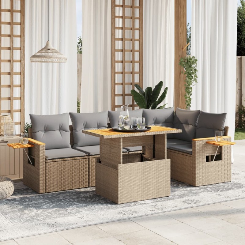 vidaXL 6-tlg. Garten-Sofagarnitur mit Kissen Beige Poly Rattan vidaXL 6-tlg. Garten-Sofagarnitur mit Kissen Beige Poly Rattan