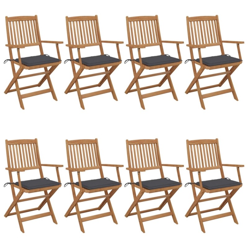 vidaXL Klappbare Gartenstühle 8 Stk. mit Kissen Massivholz Akazie vidaXL Klappbare Gartenstühle 8 Stk. mit Kissen Massivholz Akazie