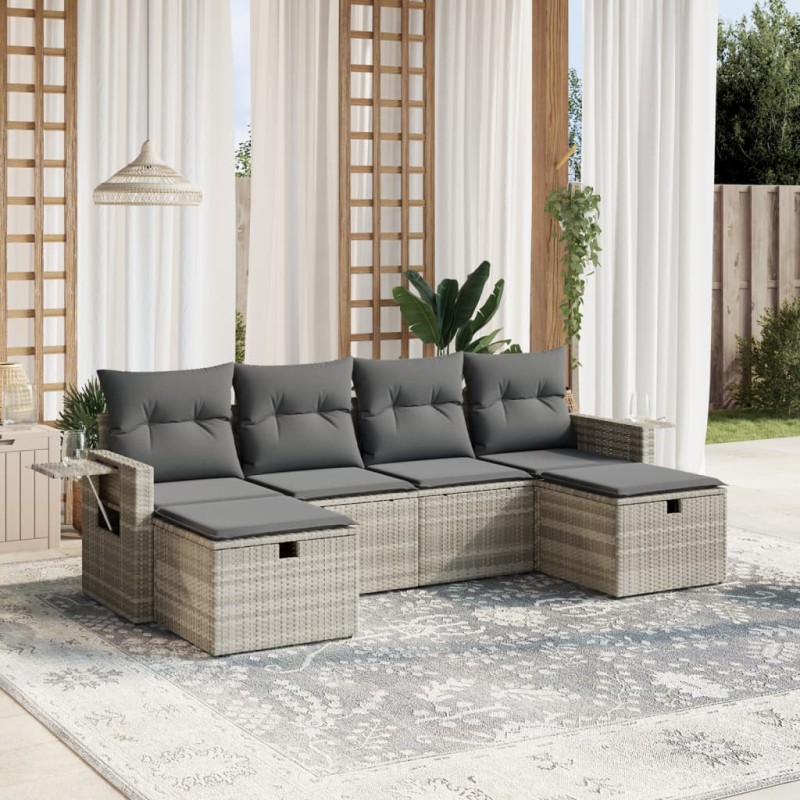 vidaXL 6-tlg. Garten-Sofagarnitur mit Kissen Hellgrau Poly Rattan vidaXL 6-tlg. Garten-Sofagarnitur mit Kissen Hellgrau Poly Rattan