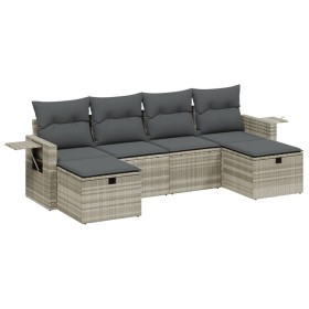 vidaXL 6-tlg. Garten-Sofagarnitur mit Kissen Hellgrau Poly Rattan