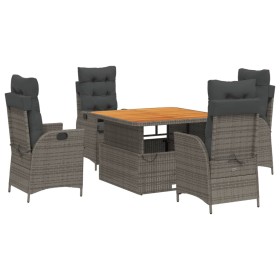 vidaXL 5-tlg. Garten-Essgruppe mit Kissen Grau Poly Rattan