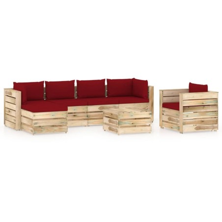7-tlg. Garten-Lounge-Set mit Kissen Grün Imprägniertes Holz