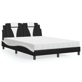 vidaXL Bett mit Matratze Schwarz und Weiß 140x200 cm Kunstleder