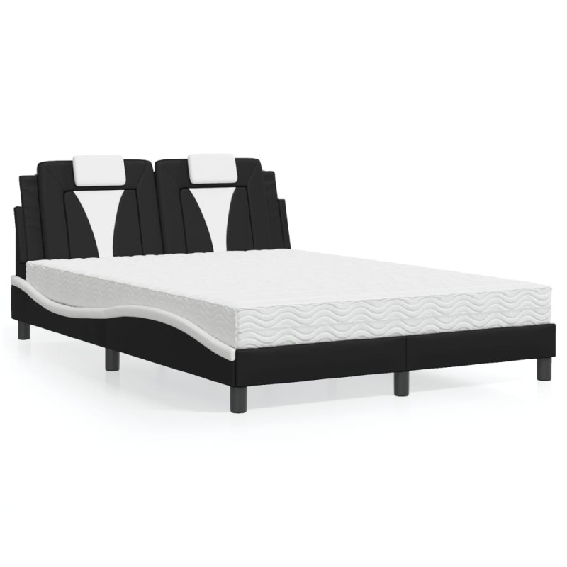 vidaXL Bett mit Matratze Schwarz und Weiß 140x200 cm Kunstleder vidaXL Bett mit Matratze Schwarz und Weiß 140x200 cm Kunstleder