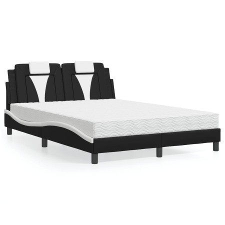 vidaXL Bett mit Matratze Schwarz und Weiß 140x200 cm Kunstleder