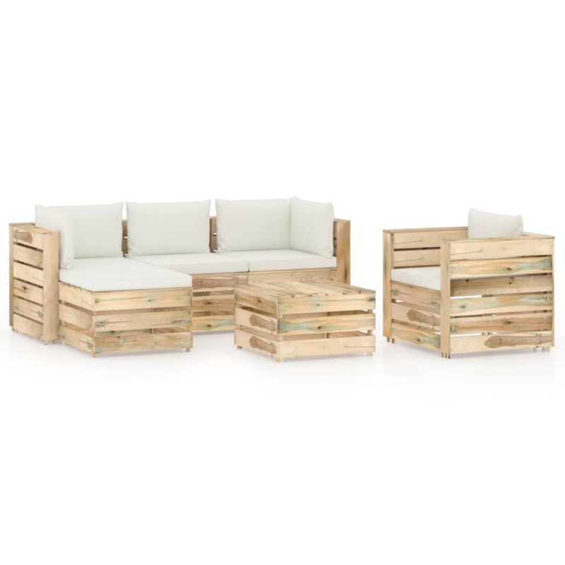 6-tlg. Garten-Lounge-Set mit Kissen Grün Imprägniertes Holz 6-tlg. Garten-Lounge-Set mit Kissen Grün Imprägniertes Holz