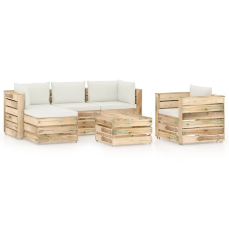 6-tlg. Garten-Lounge-Set mit Kissen Grün Imprägniertes Holz