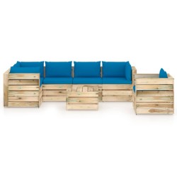 7-tlg. Garten-Lounge-Set mit Kissen Grün Imprägniertes Holz
