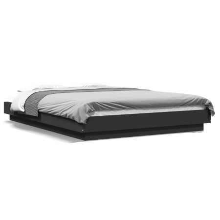 vidaXL Bettgestell mit LED Schwarz 135x190 cm Holzwerkstoff
